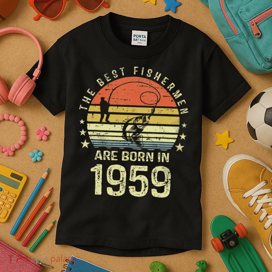 Best Fishermen Are Born In 1959 62nd Birthday Fishing Gift Kids T-Shirt