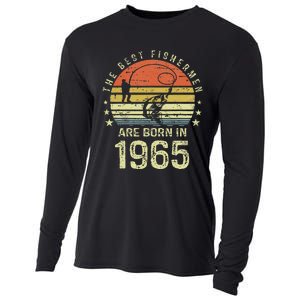 Best Fishermen Are Born In 1965 56th Birthday Fishing Gift Cooling Performance Long Sleeve Crew