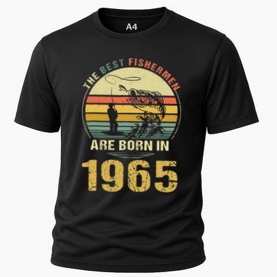 Best Fishermen Are Born In 1965 57th Birthday Fishing Gift Cooling Performance Crew T-Shirt