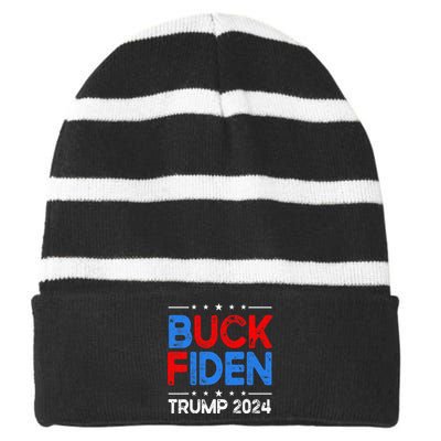 Buck Fiden Anti Biden Funny Impeach Joe Biden Striped Beanie with Solid Band