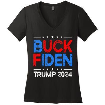 Buck Fiden Anti Biden Funny Impeach Joe Biden Women's V-Neck T-Shirt