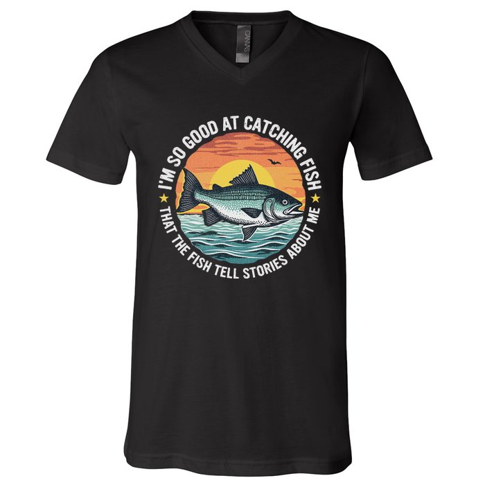 Bass Fishing Angler Funny Fisherman Catching Fish V-Neck T-Shirt