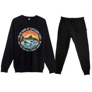 Bass Fishing Angler Funny Fisherman Catching Fish Premium Crewneck Sweatsuit Set