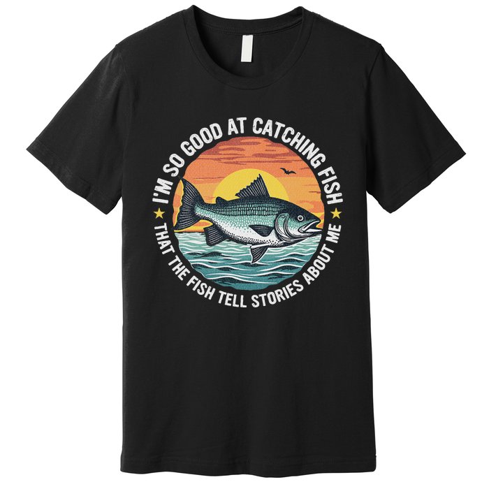 Bass Fishing Angler Funny Fisherman Catching Fish Premium T-Shirt