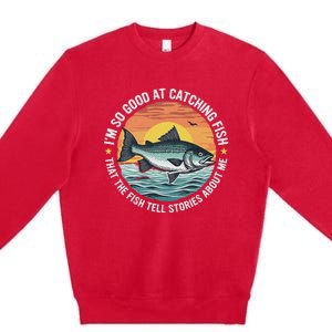 Bass Fishing Angler Funny Fisherman Catching Fish Premium Crewneck Sweatshirt