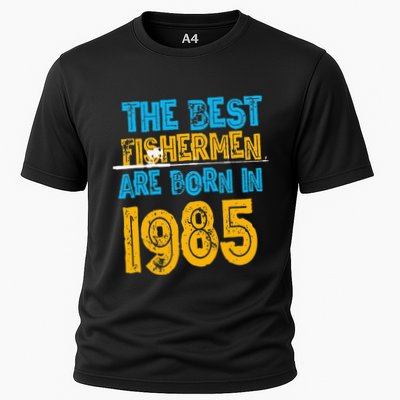 Best Fishermen Are Born In 1985 36th Birthday Fishing Retro Cooling Performance Crew T-Shirt