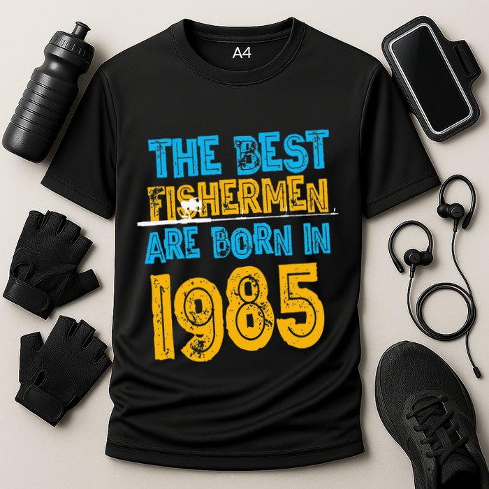 Best Fishermen Are Born In 1985 36th Birthday Fishing Retro Cooling Performance Crew T-Shirt