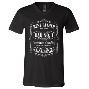 Best Father All Time No. 1 Premium Quality Print V-Neck T-Shirt