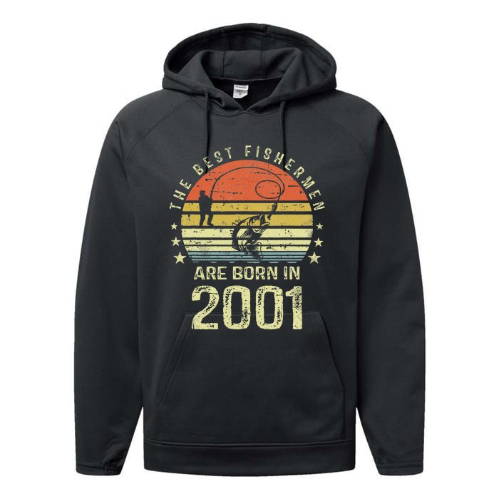 Best Fishermen Are Born In 2001 20th Birthday Fishing Gift Performance Fleece Hoodie