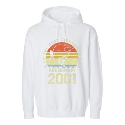 Best Fishermen Are Born In 2001 20th Birthday Fishing Gift Garment-Dyed Fleece Hoodie