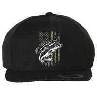 Bass Fishing American Camo Usa Flag Wool Snapback Cap