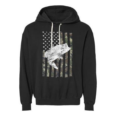 Bass Fishing American Camo USA Flag For Fisherman (On Back) Garment-Dyed Fleece Hoodie