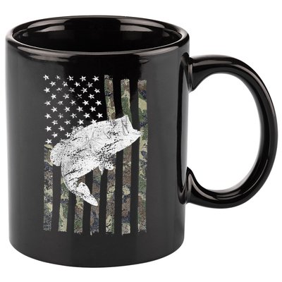 Bass Fishing American Camo USA Flag For Fisherman (On Back) 11oz C Handle Ceramic Mug