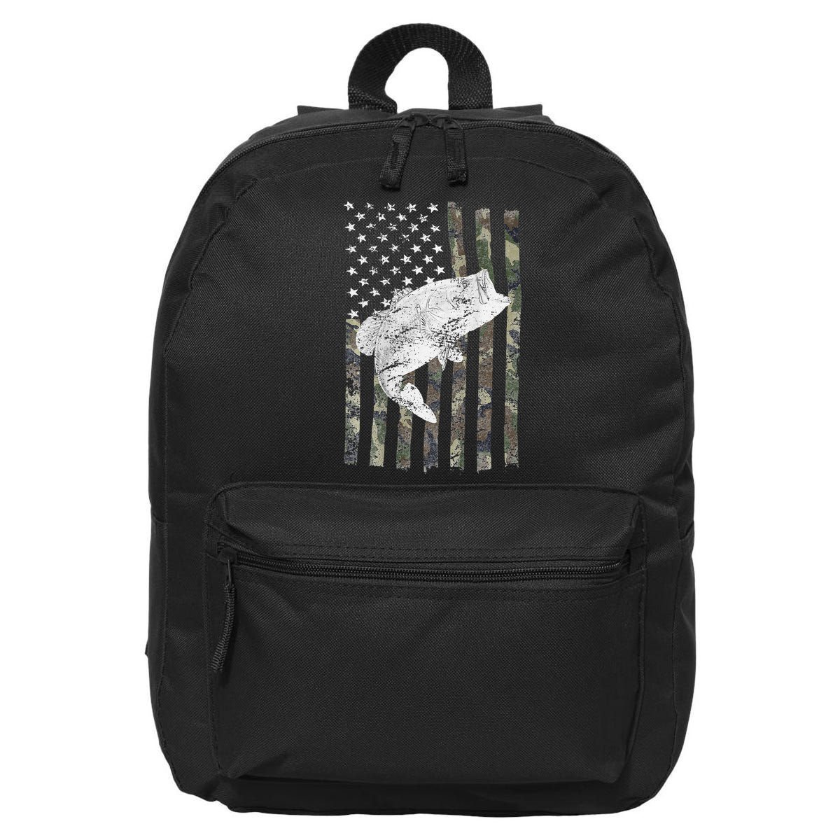 Bass Fishing American Camo USA Flag For Fisherman (On Back) 16 in Basic Backpack
