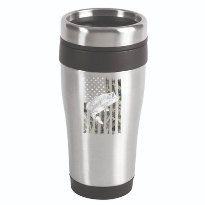 Bass Fishing American Camo USA Flag For Fisherman (On Back) 16oz Travel Tumbler