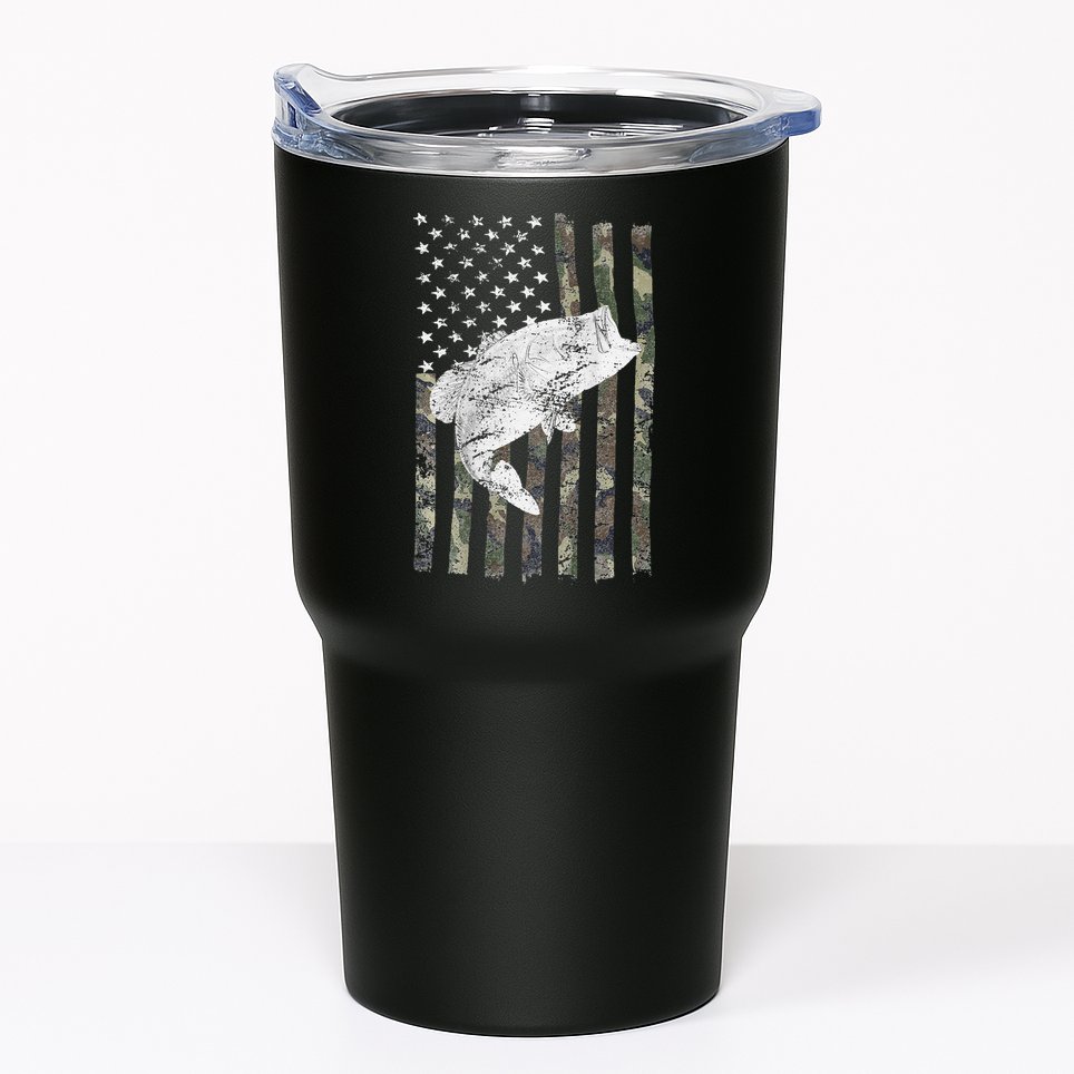 Bass Fishing American Camo USA Flag For Fisherman (On Back) Tumbler