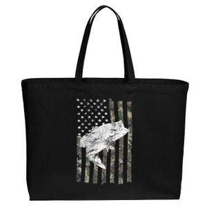 Bass Fishing American Camo USA Flag For Fisherman (On Back) Cotton Canvas Jumbo Tote