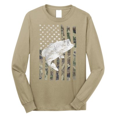 Bass Fishing American Camo USA Flag For Fisherman (On Back) Long Sleeve Shirt