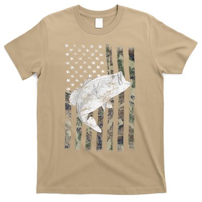 Bass Fishing American Camo USA Flag For Fisherman (On Back) T-Shirt