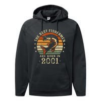 Best Fishermen Are Born In 2001 22nd Birthday Fishing Gifts Performance Fleece Hoodie