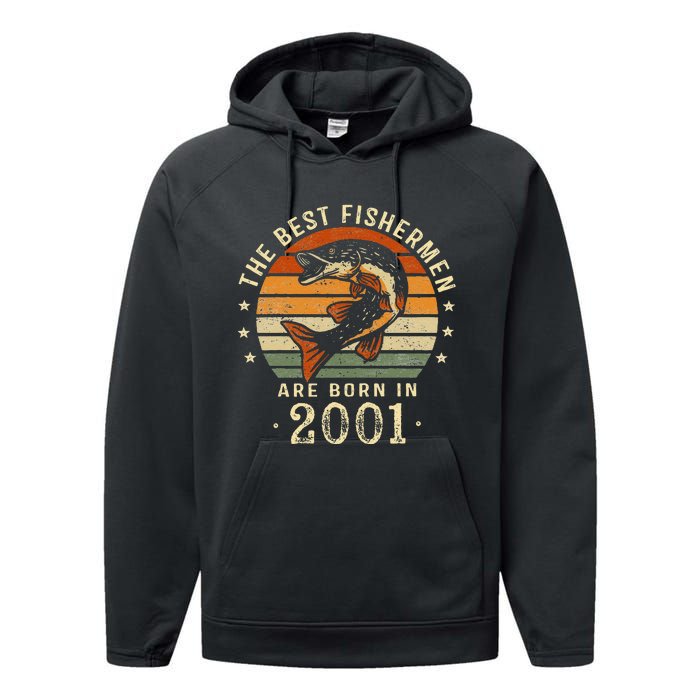 Best Fishermen Are Born In 2001 22nd Birthday Fishing Gifts Performance Fleece Hoodie