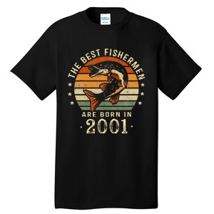 Best Fishermen Are Born In 2001 22nd Birthday Fishing Gifts Tall T-Shirt