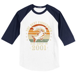 Best Fishermen Are Born In 2001 22nd Birthday Fishing Gifts Baseball Sleeve Shirt