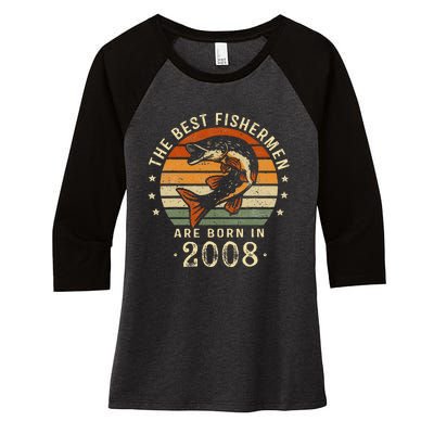 Best Fishermen Are Born In 2008 15th Birthday Fishing Gift Women's Tri-Blend 3/4-Sleeve Raglan Shirt