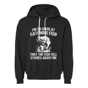 Bass Fishing Angler Funny Fisherman Catching Fish Garment-Dyed Fleece Hoodie