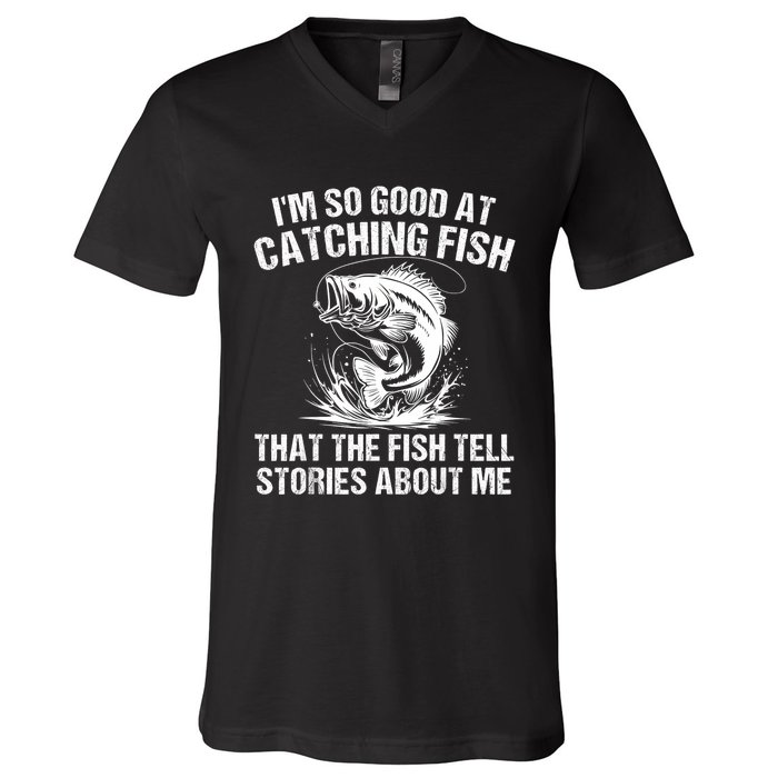 Bass Fishing Angler Funny Fisherman Catching Fish V-Neck T-Shirt