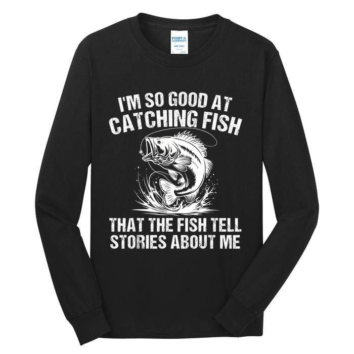 Bass Fishing Angler Funny Fisherman Catching Fish Tall Long Sleeve T-Shirt