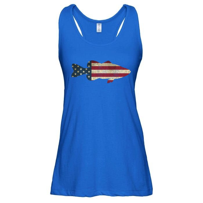 Bass Fishing American Flag Vintage Patriotic Fisherman Gift Ladies Essential Flowy Tank