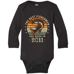 Best Fishermen Are Born In 2011 12th Birthday Fishing Gifts Baby Long Sleeve Bodysuit