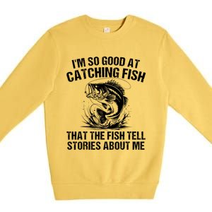 Bass Fishing Angler Funny Fisherman Catching Fish Premium Crewneck Sweatshirt