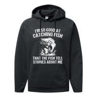 Bass Fishing Angler Funny Fisherman Catching Fish Performance Fleece Hoodie