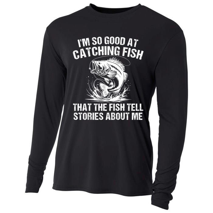 Bass Fishing Angler Funny Fisherman Catching Fish Cooling Performance Long Sleeve Crew