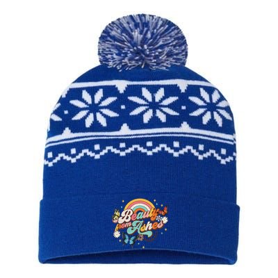 Beauty From Ashes Groovy Christian Faith Jesus God Lover USA-Made Snowflake Beanie