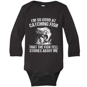 Bass Fishing Angler Funny Fisherman Catching Fish Baby Long Sleeve Bodysuit