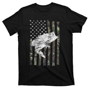 Bass Fishing American Camo USA Flag For Fisherman T-Shirt