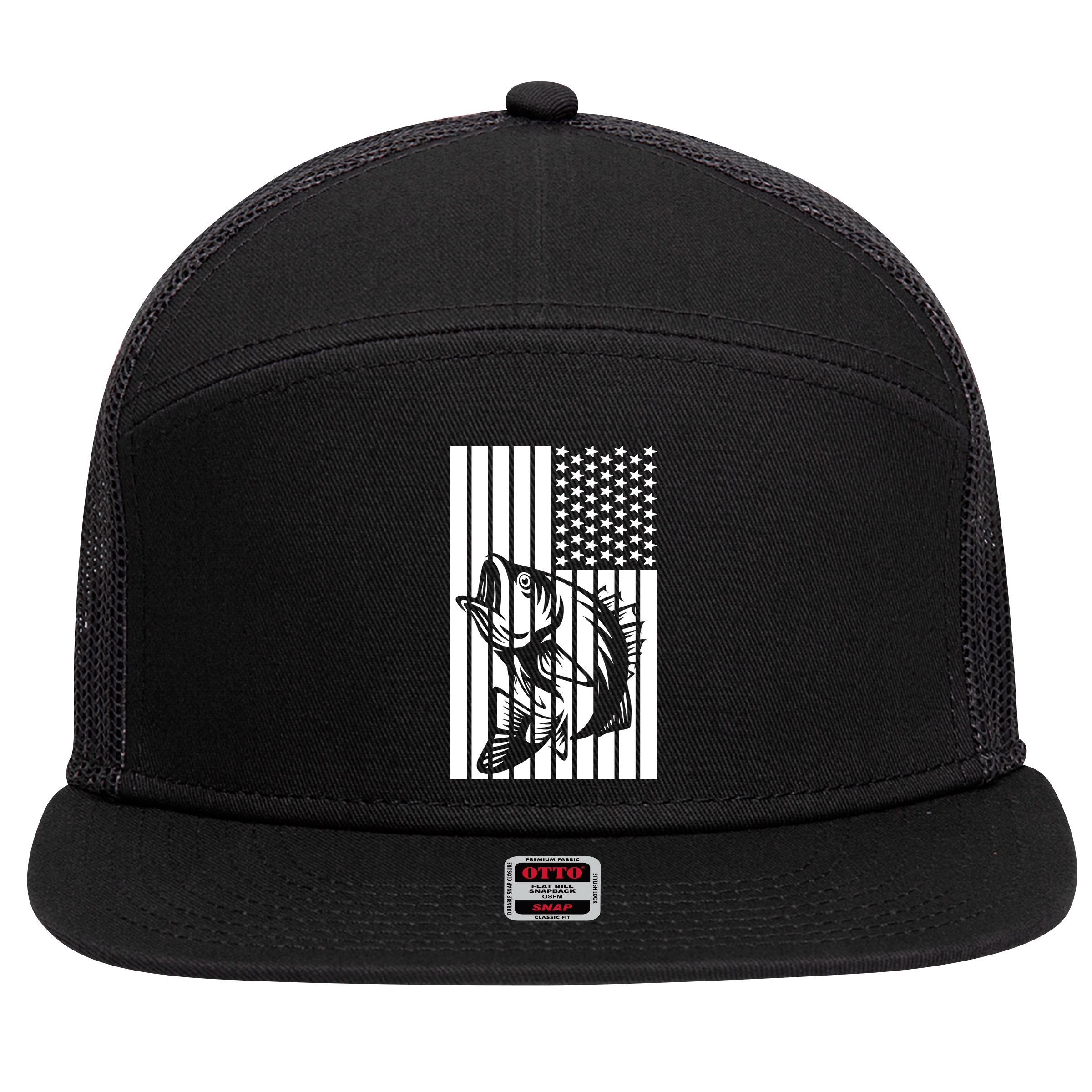 Bass Fishing American 7 Panel Mesh Trucker Snapback Hat