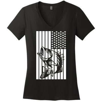 Bass Fishing American Women's V-Neck T-Shirt