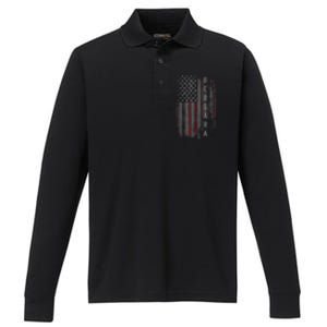 Bergara Family American Flag Performance Long Sleeve Polo