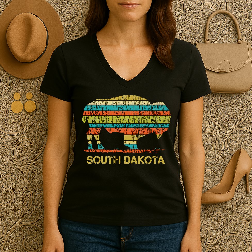 Buffalo For A South Dakota Vacation Women's V-Neck T-Shirt
