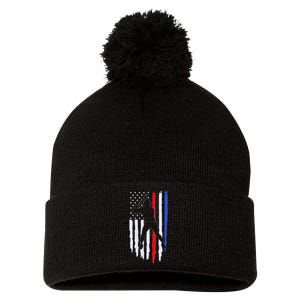 Baseball Flag America Pom Pom 12in Knit Beanie