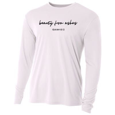 Beauty from Ashes Bible Verse Tee Faith Christian Cooling Performance Long Sleeve Crew