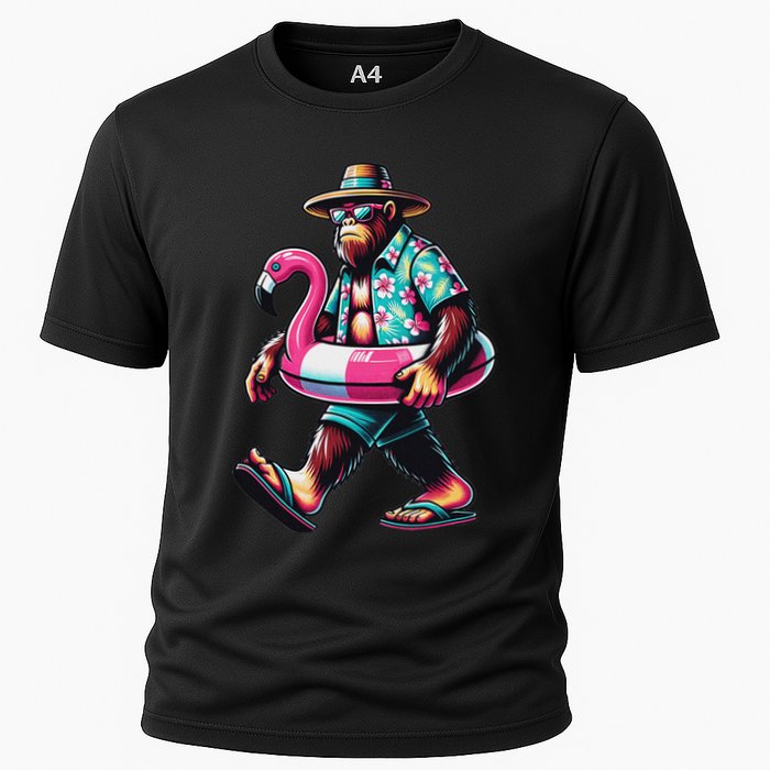 Bigfoot Flamingo Aloha Pool Party Hawaiian Party Cooling Performance Crew T-Shirt