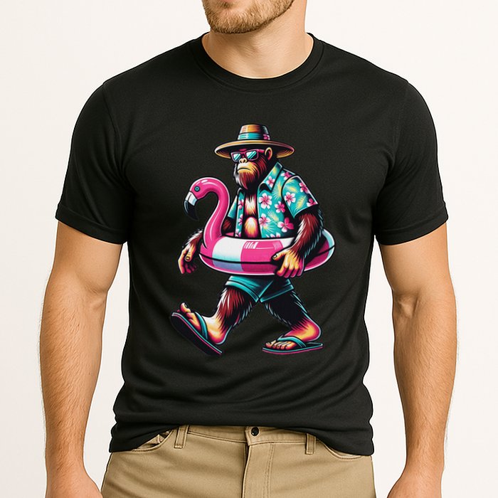 Bigfoot Flamingo Aloha Pool Party Hawaiian Party Cooling Performance Crew T-Shirt