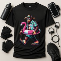 Bigfoot Flamingo Aloha Pool Party Hawaiian Party Cooling Performance Crew T-Shirt
