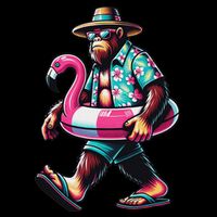 Bigfoot Flamingo Aloha Pool Party Hawaiian Party Cooling Performance Crew T-Shirt