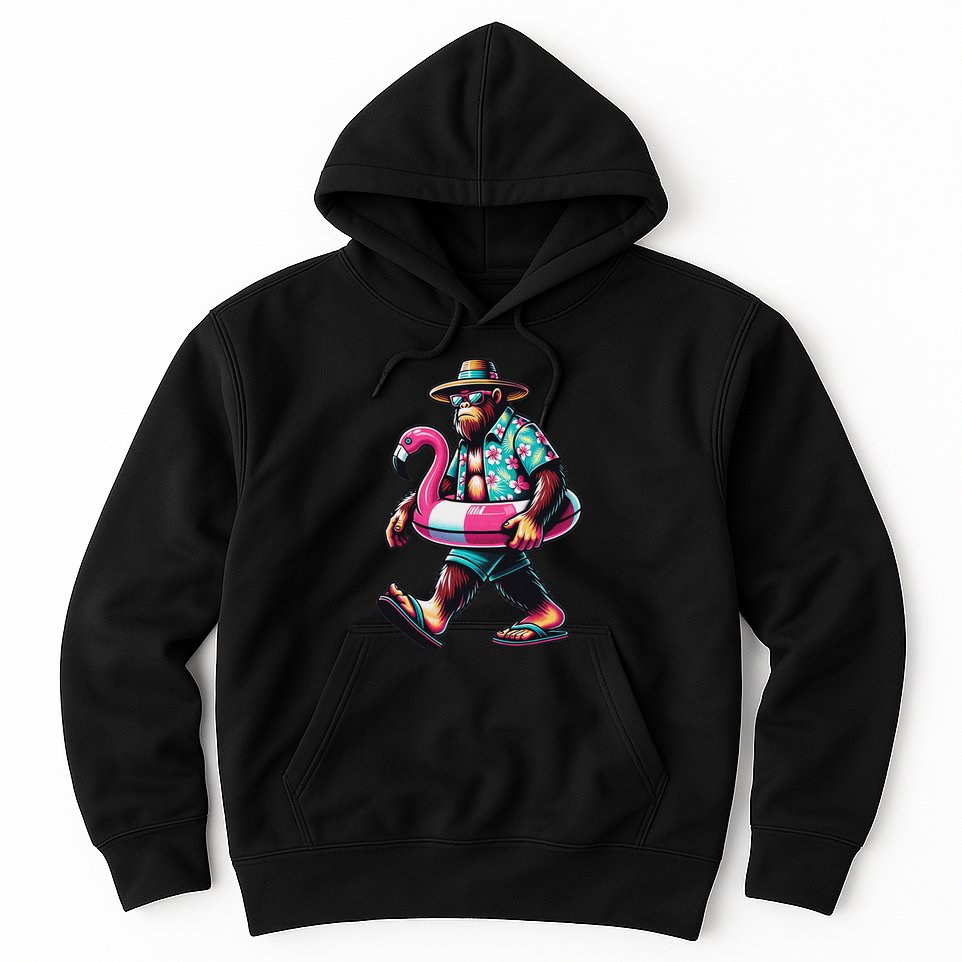 Bigfoot Flamingo Aloha Pool Party Hawaiian Party Hoodie